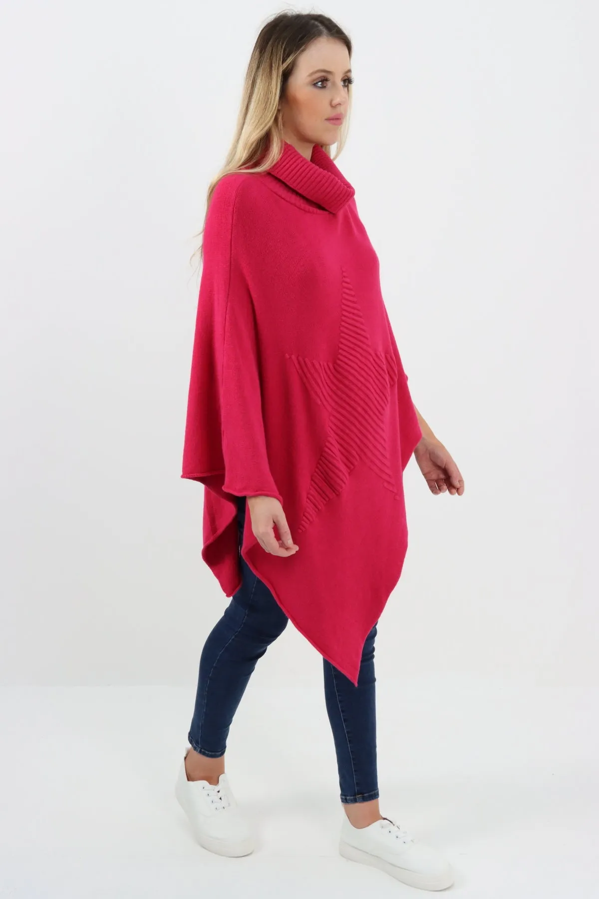 Italian Knitted Star Cowl Neck Lagenlook Poncho