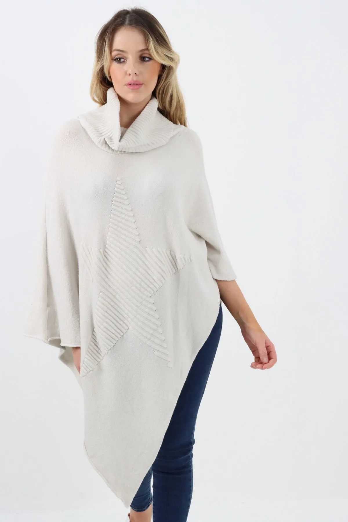 Italian Knitted Star Cowl Neck Lagenlook Poncho