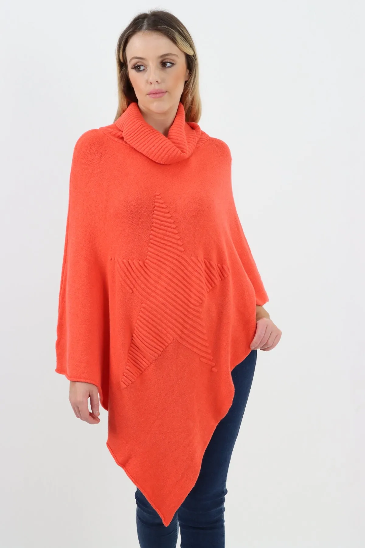 Italian Knitted Star Cowl Neck Lagenlook Poncho