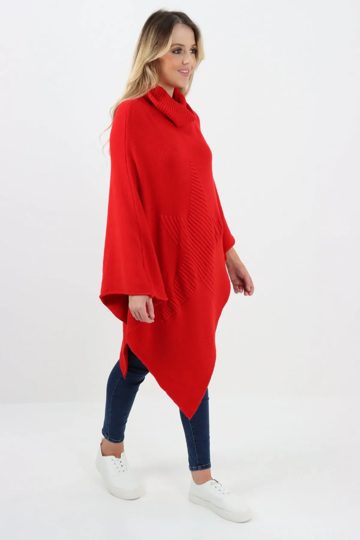 Italian Knitted Star Cowl Neck Lagenlook Poncho