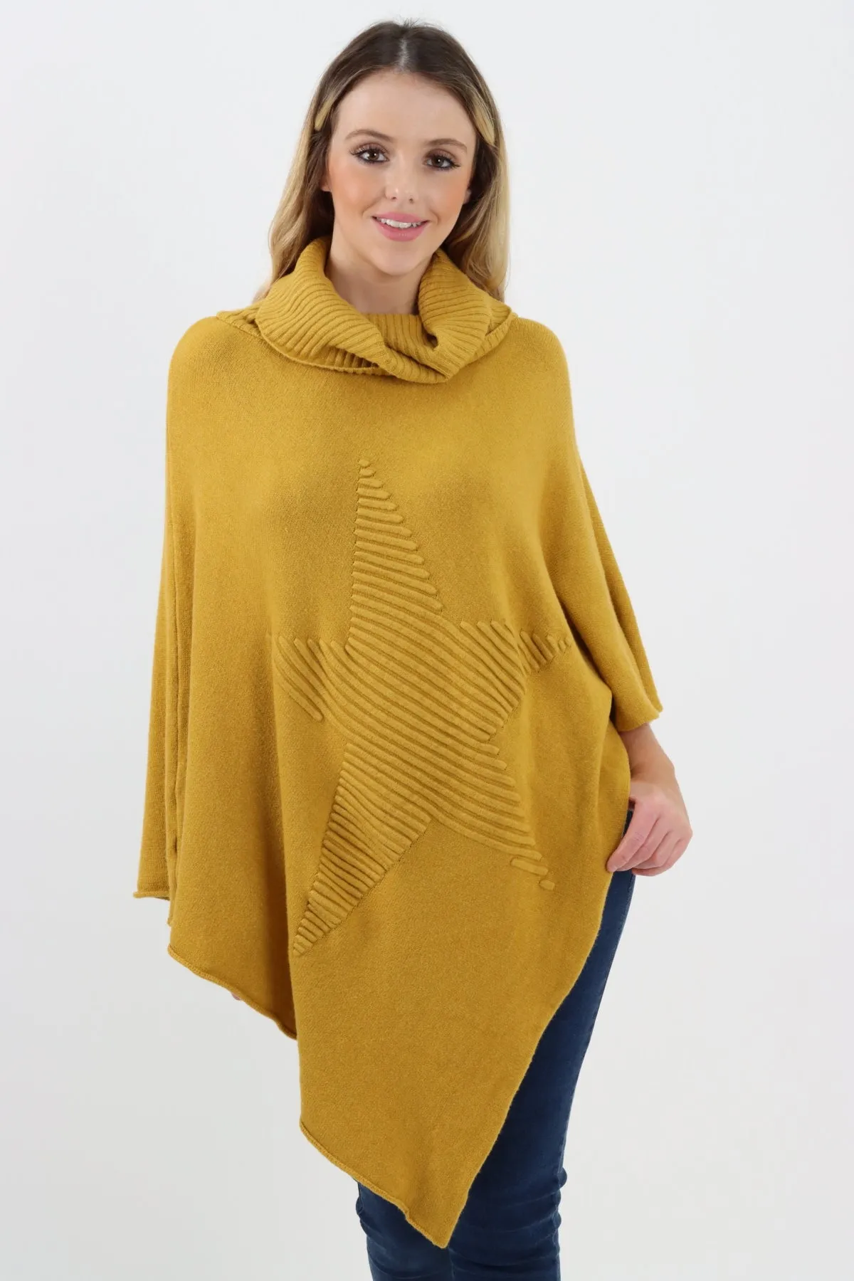 Italian Knitted Star Cowl Neck Lagenlook Poncho