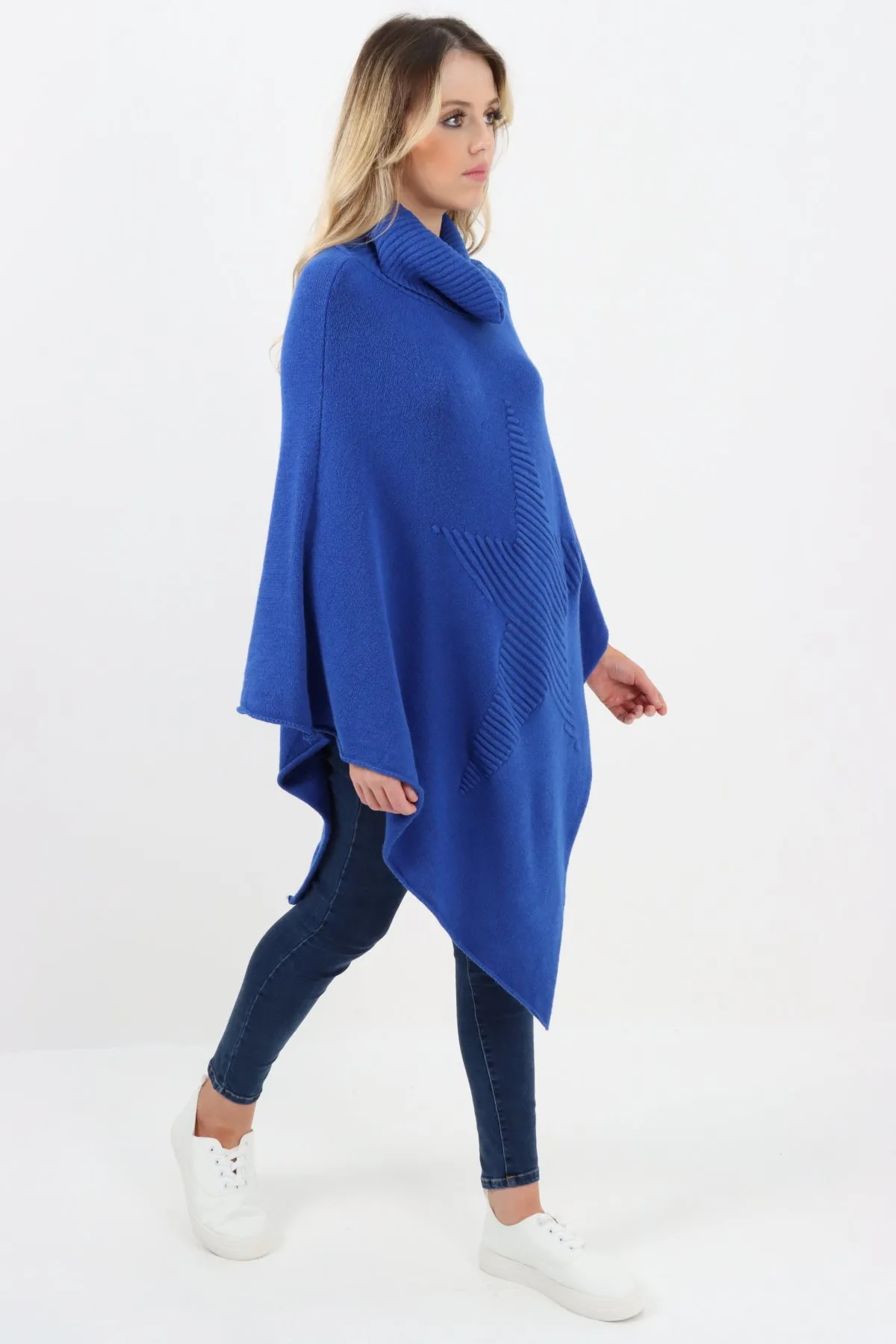 Italian Knitted Star Cowl Neck Lagenlook Poncho
