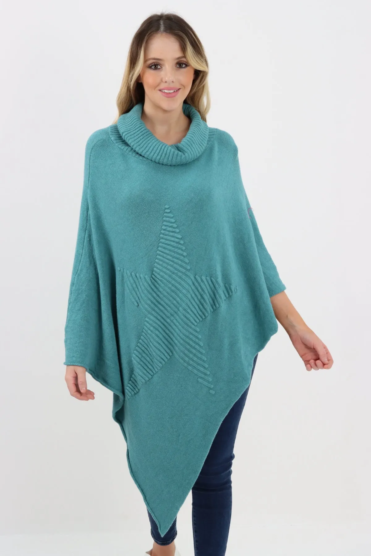Italian Knitted Star Cowl Neck Lagenlook Poncho