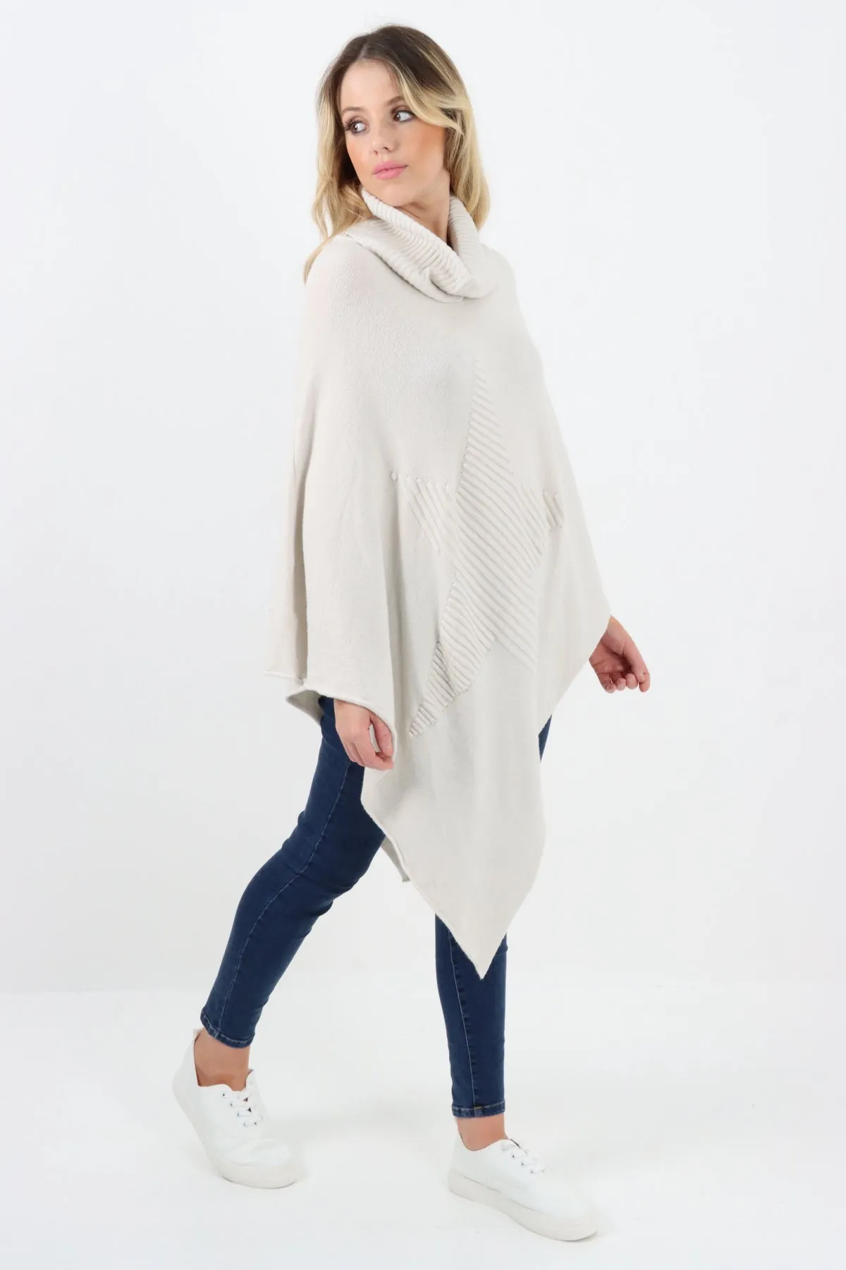 Italian Knitted Star Cowl Neck Lagenlook Poncho