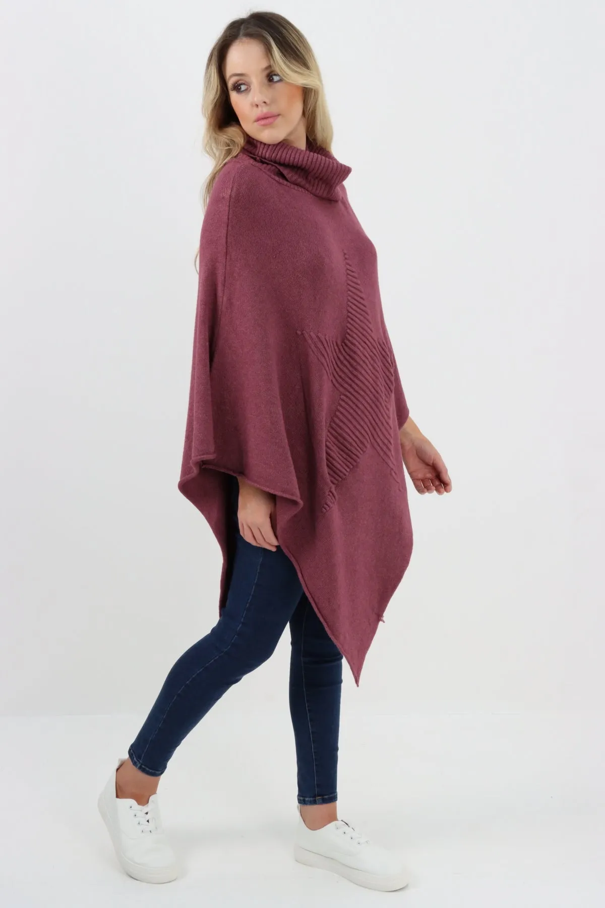 Italian Knitted Star Cowl Neck Lagenlook Poncho