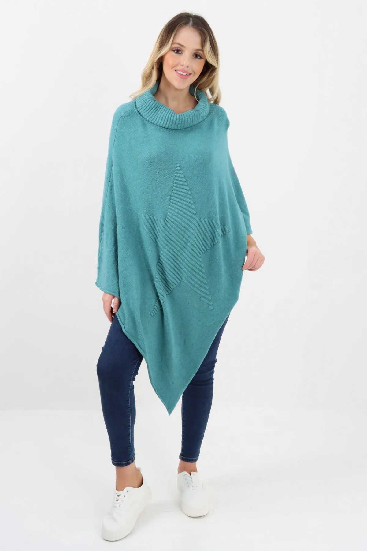 Italian Knitted Star Cowl Neck Lagenlook Poncho