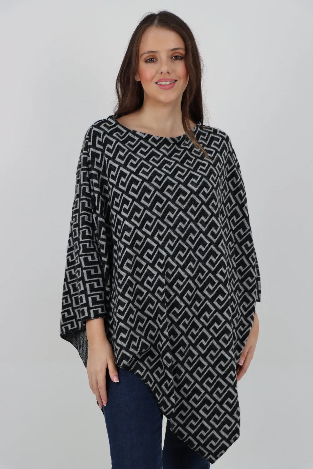 Italian Printed Round Neck Poncho Top