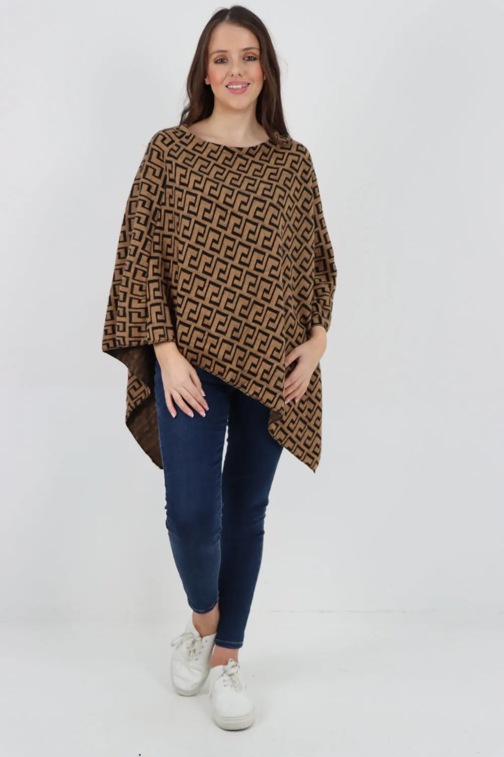 Italian Printed Round Neck Poncho Top