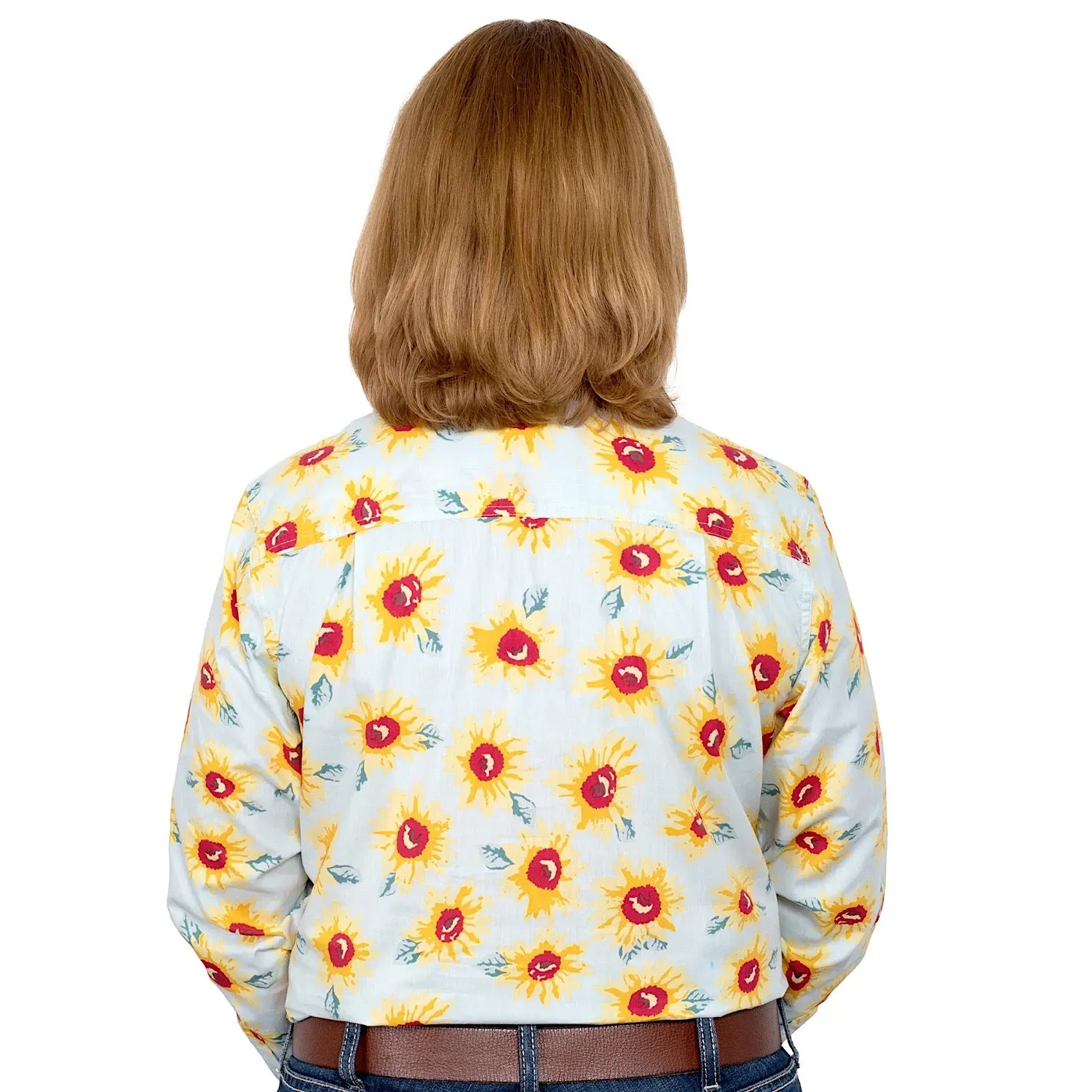 Just Country Womens Abbey Full Button Print Work Shirt Ice Blue Sunflowers