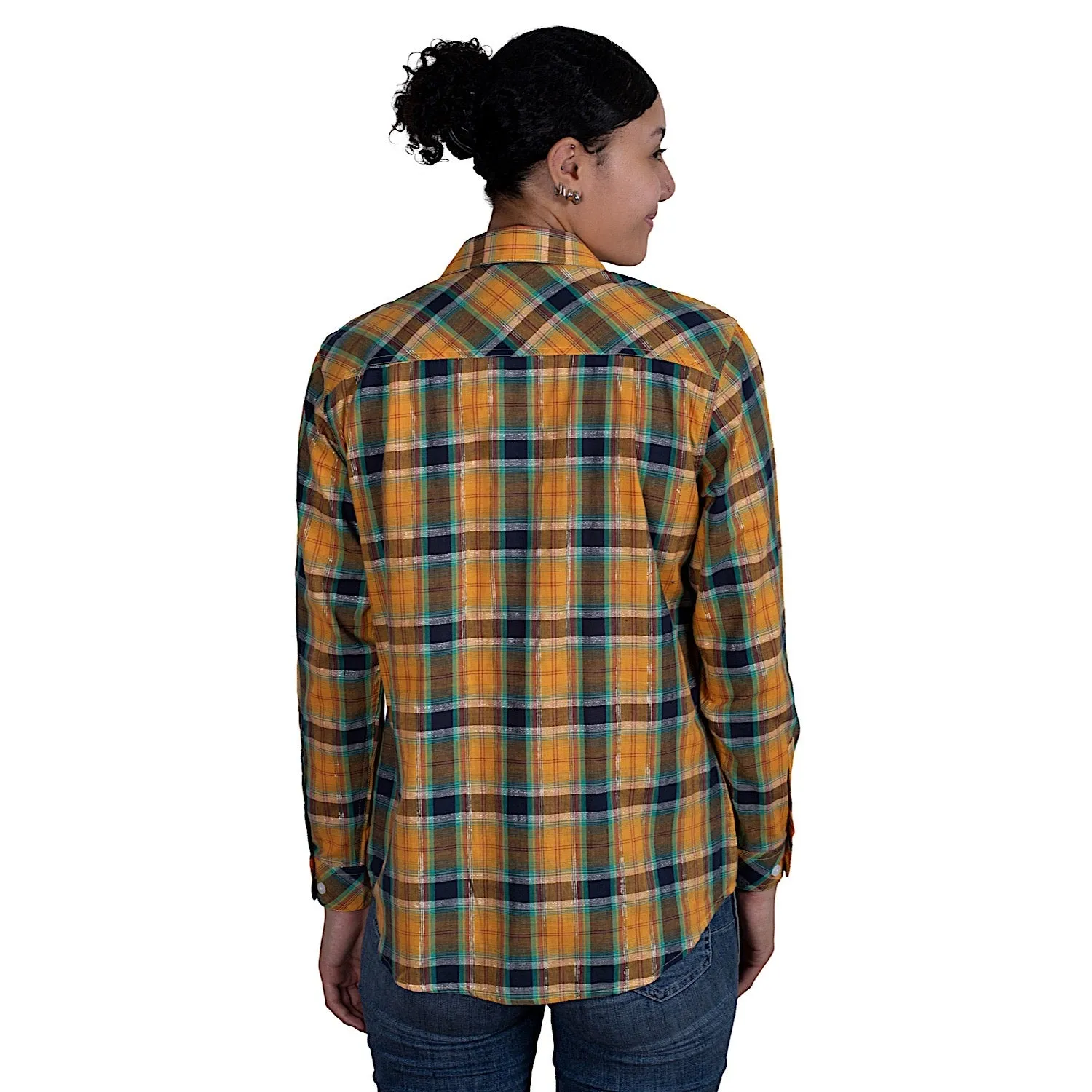 Just Country Womens Abbey Full Button Print Work Shirt Mustard/Navy Plaid