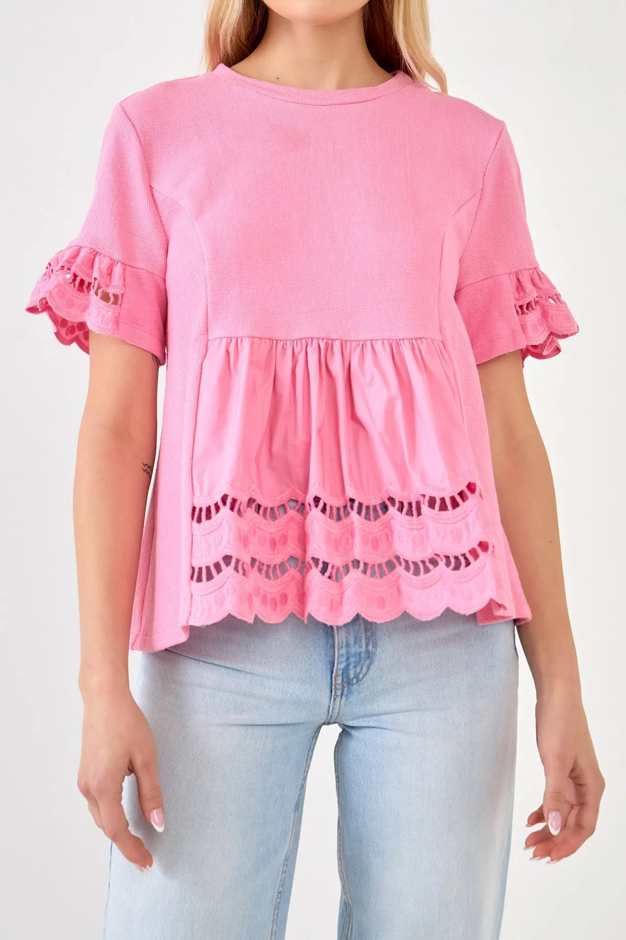 Knit Eyelet Mixed T-Shirts