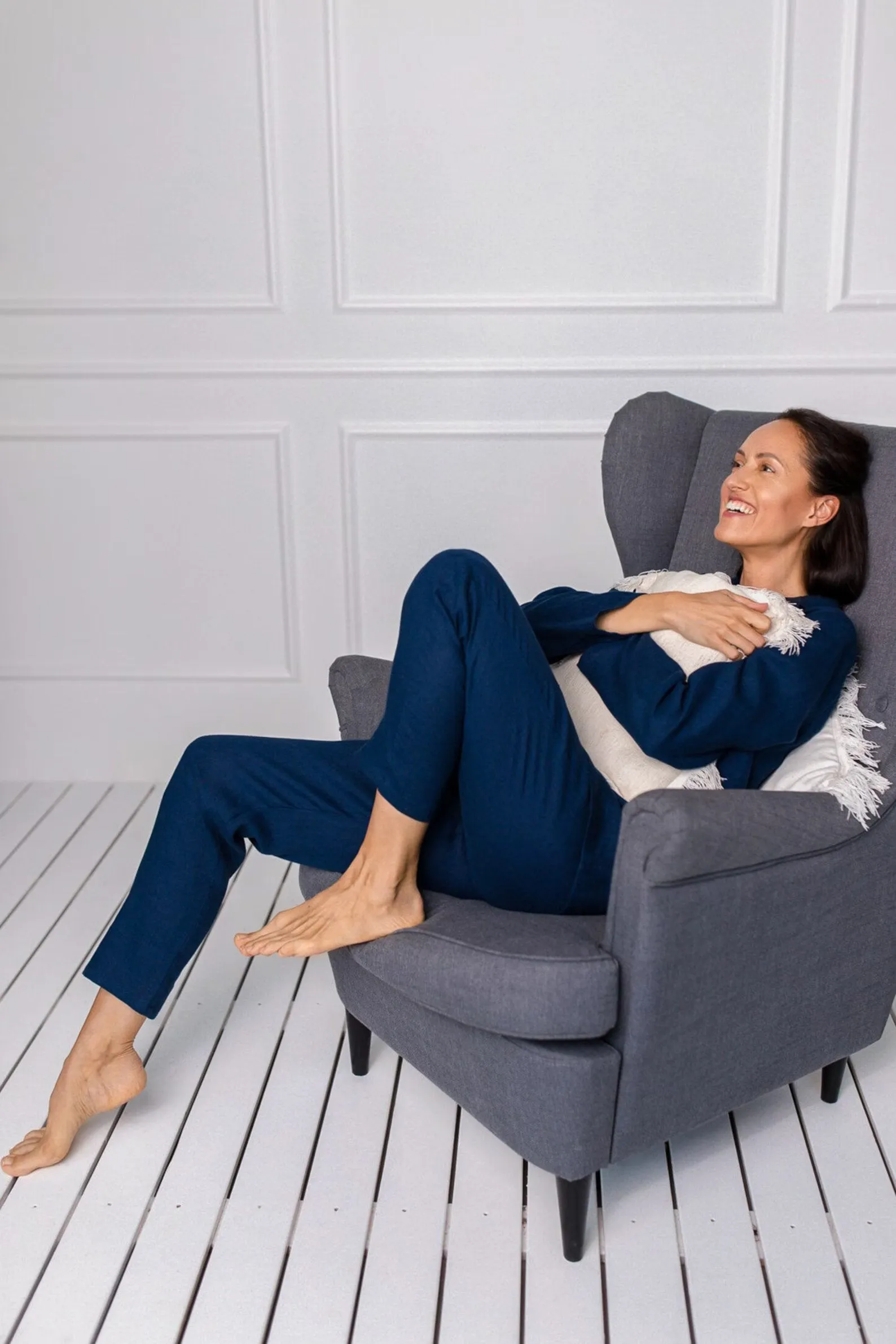 Linen Pajama Set In Midnight Blue