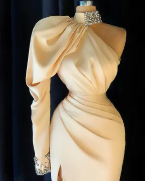 Long Pleated One Shoulder Dress