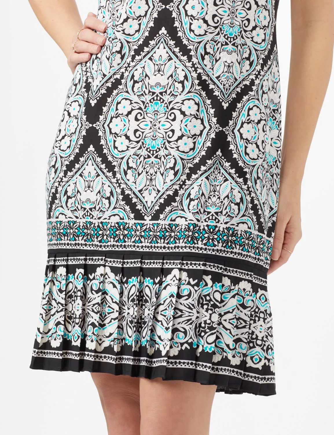 Medallion Puff Print with Pleat Hem Dress