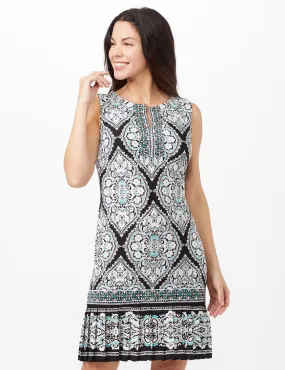 Medallion Puff Print with Pleat Hem Dress