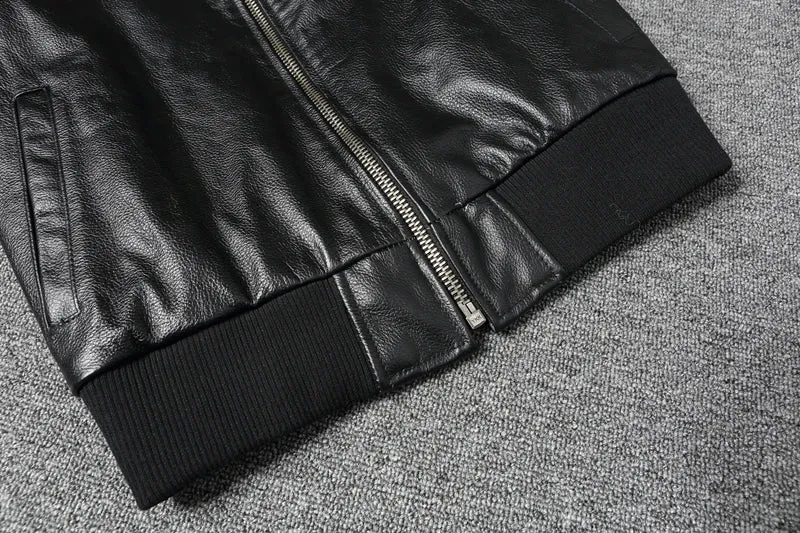 Men Leather Jacket with Hood Genuine Cowhide Slim Fit Male Skin Coat Spring Autumn Clothing  Chamarras De Cuero Para Hombre