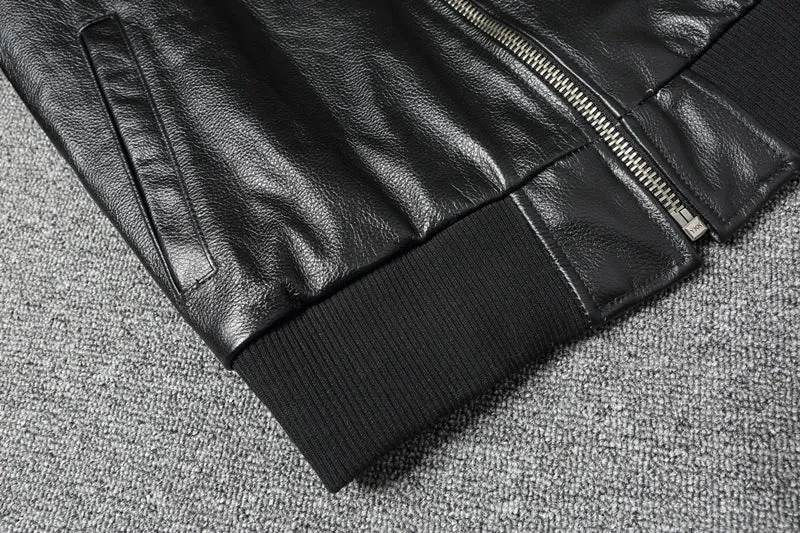Men Leather Jacket with Hood Genuine Cowhide Slim Fit Male Skin Coat Spring Autumn Clothing  Chamarras De Cuero Para Hombre