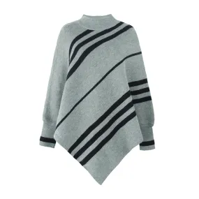 Mockneck Batwing Sleeve Striped Ponchos