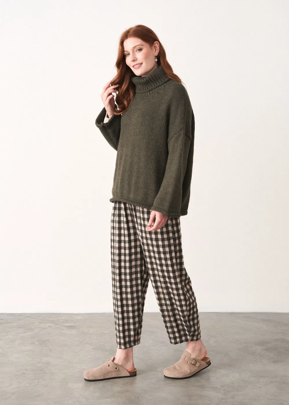 MOLLY SOFT CHECK TROUSERS - KHAKI