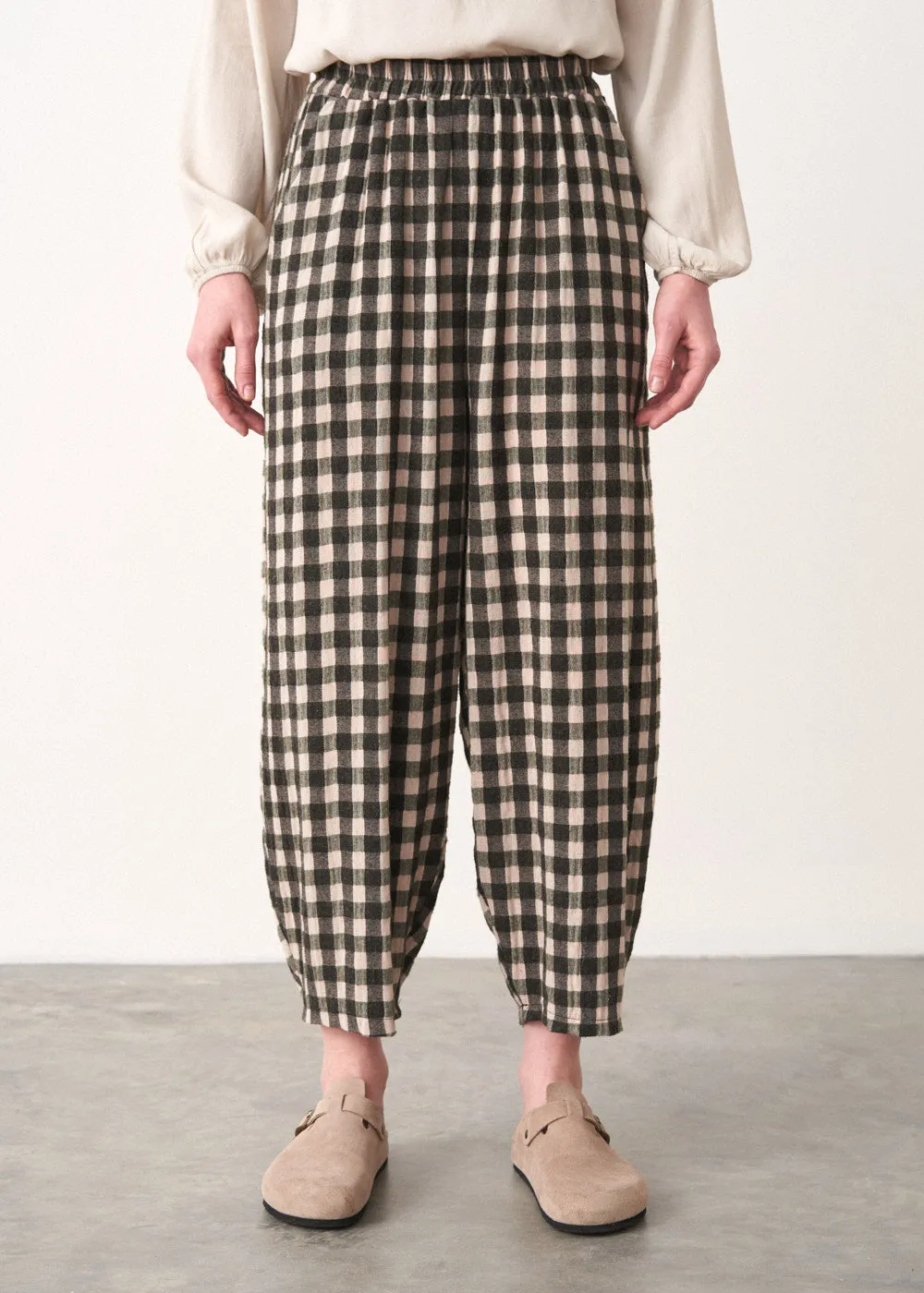 MOLLY SOFT CHECK TROUSERS - KHAKI