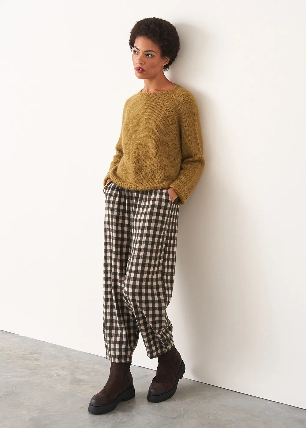 MOLLY SOFT CHECK TROUSERS - KHAKI