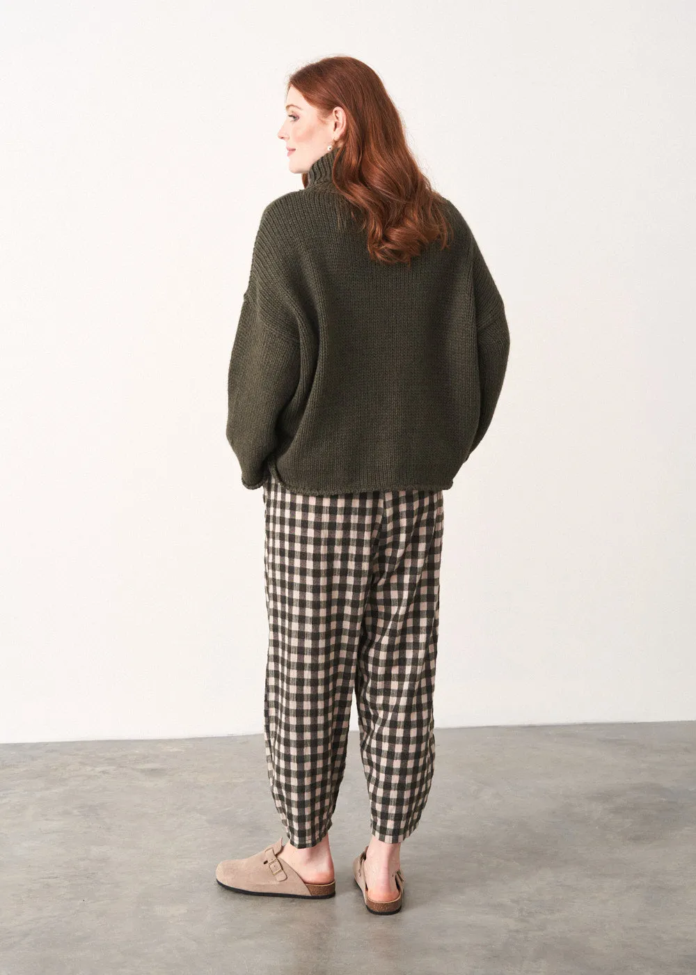MOLLY SOFT CHECK TROUSERS - KHAKI