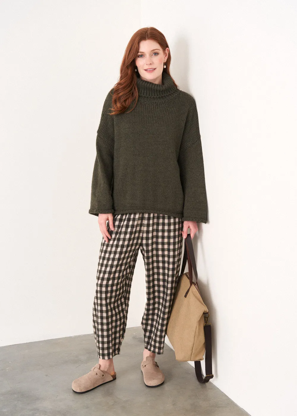 MOLLY SOFT CHECK TROUSERS - KHAKI