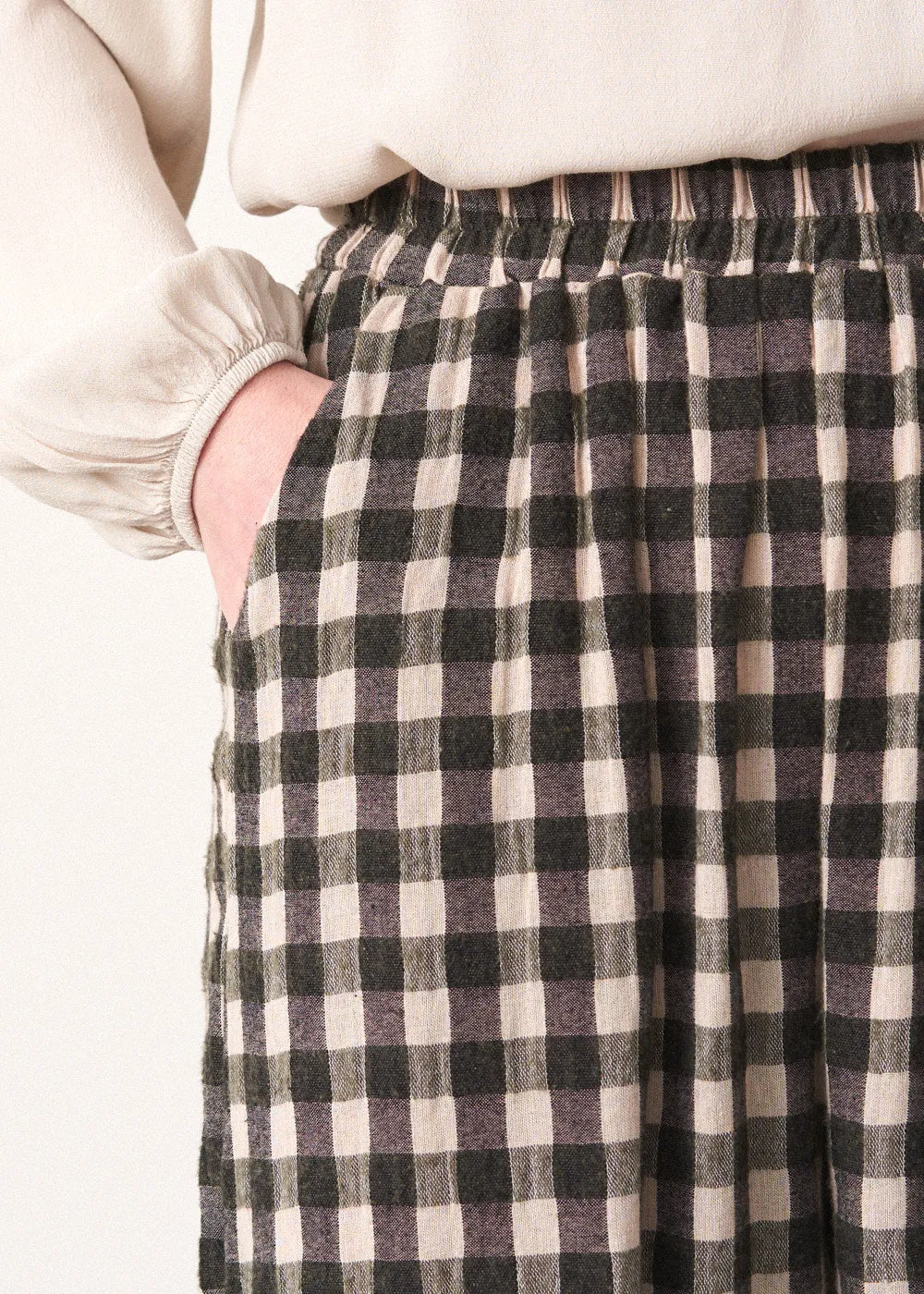 MOLLY SOFT CHECK TROUSERS - KHAKI