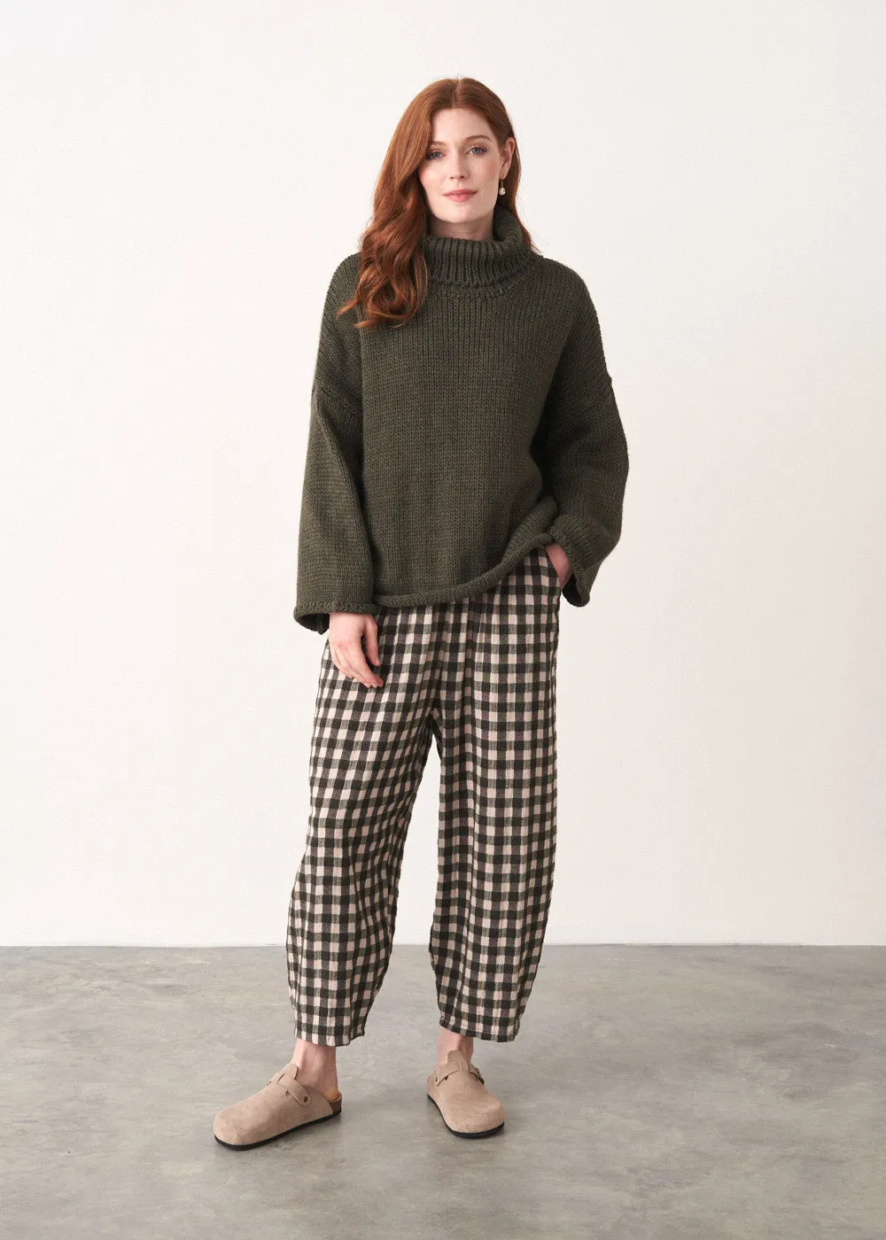 MOLLY SOFT CHECK TROUSERS - KHAKI