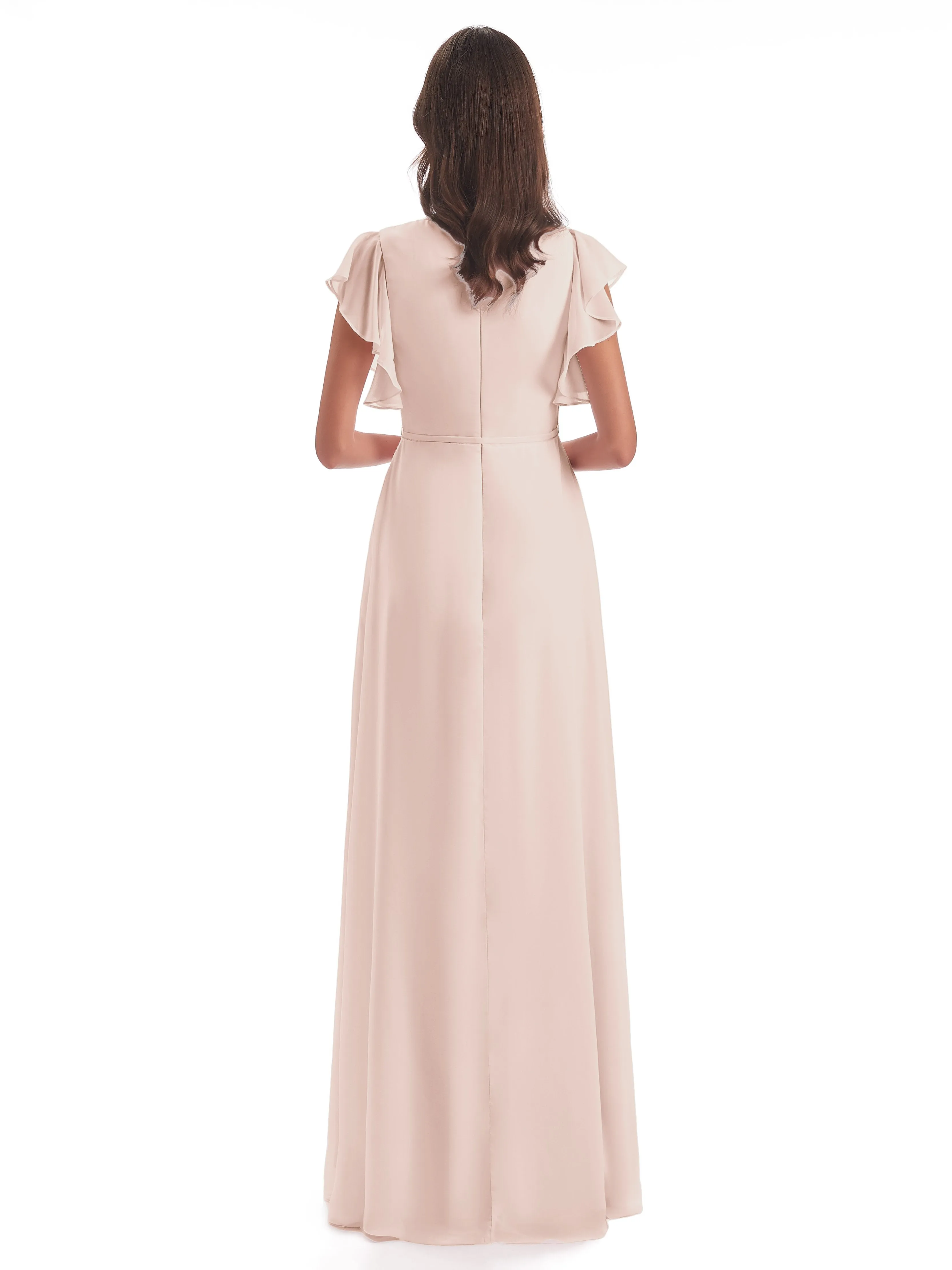 Pearl Pink Bridesmaid Dress Hope Charming V Neck Long Chiffon Bridesmaid Dresses