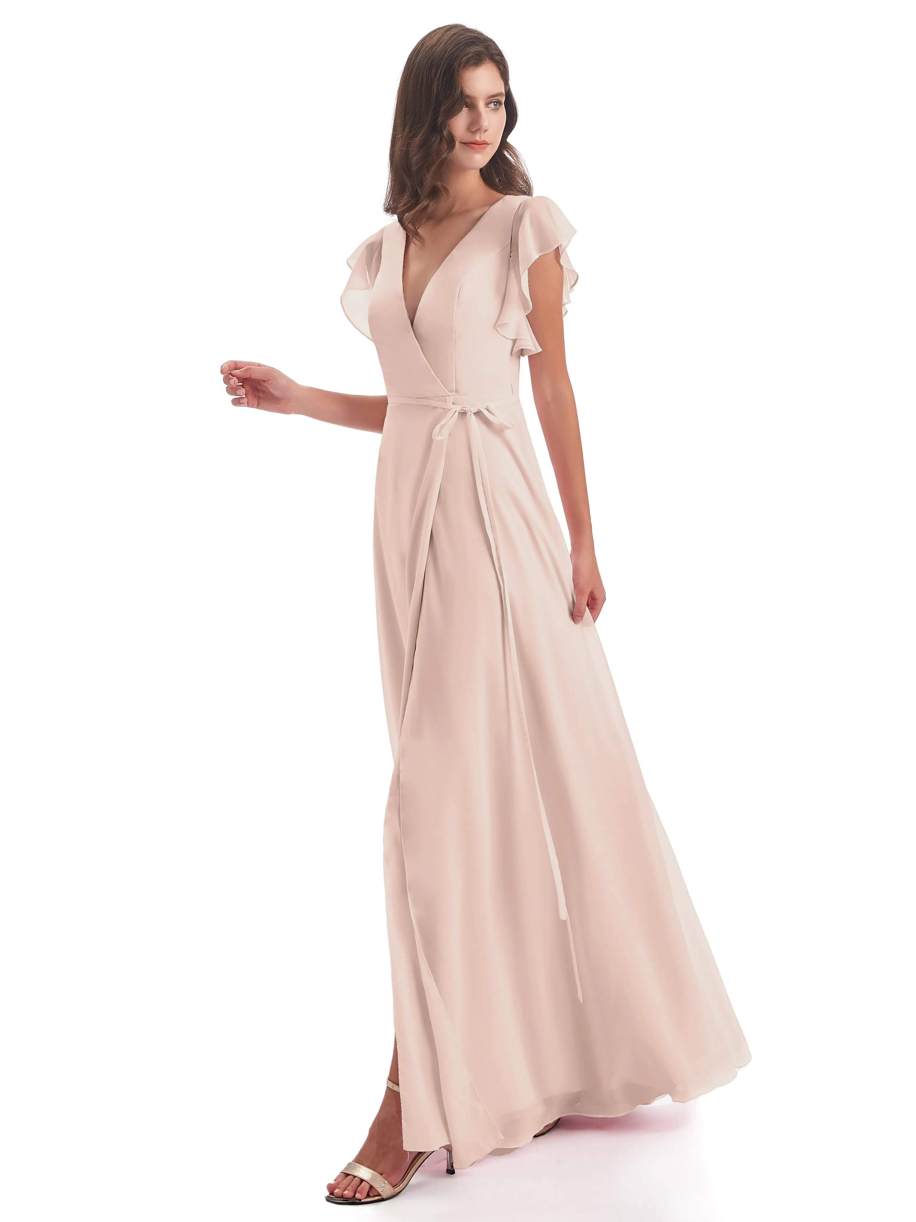 Pearl Pink Bridesmaid Dress Hope Charming V Neck Long Chiffon Bridesmaid Dresses