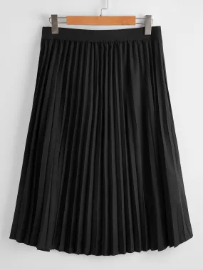 Plain Pleated Midi Plus Size Skirt
