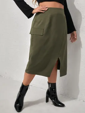 Plain Split Midi Plus Size Skirts