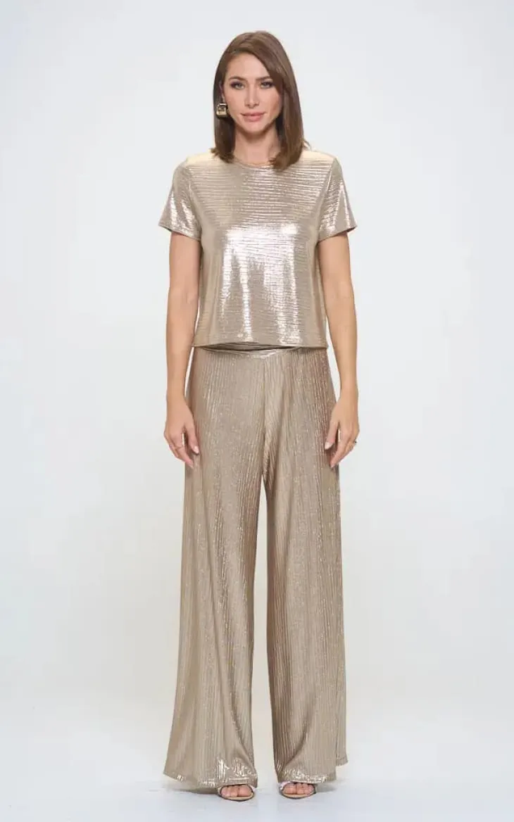Renee C- Metallic Textured Short Sleeve Top
