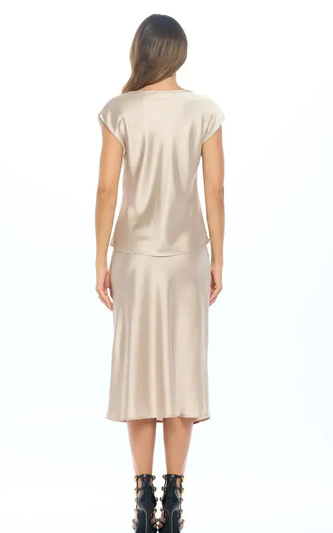 Renee C - Satin Cap Sleeve Cowl Neck Blouse
