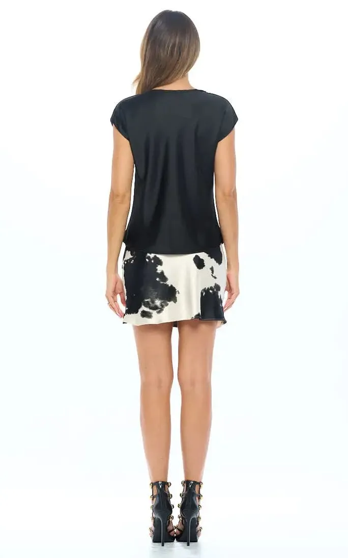 Renee C - Satin Cap Sleeve Cowl Neck Blouse