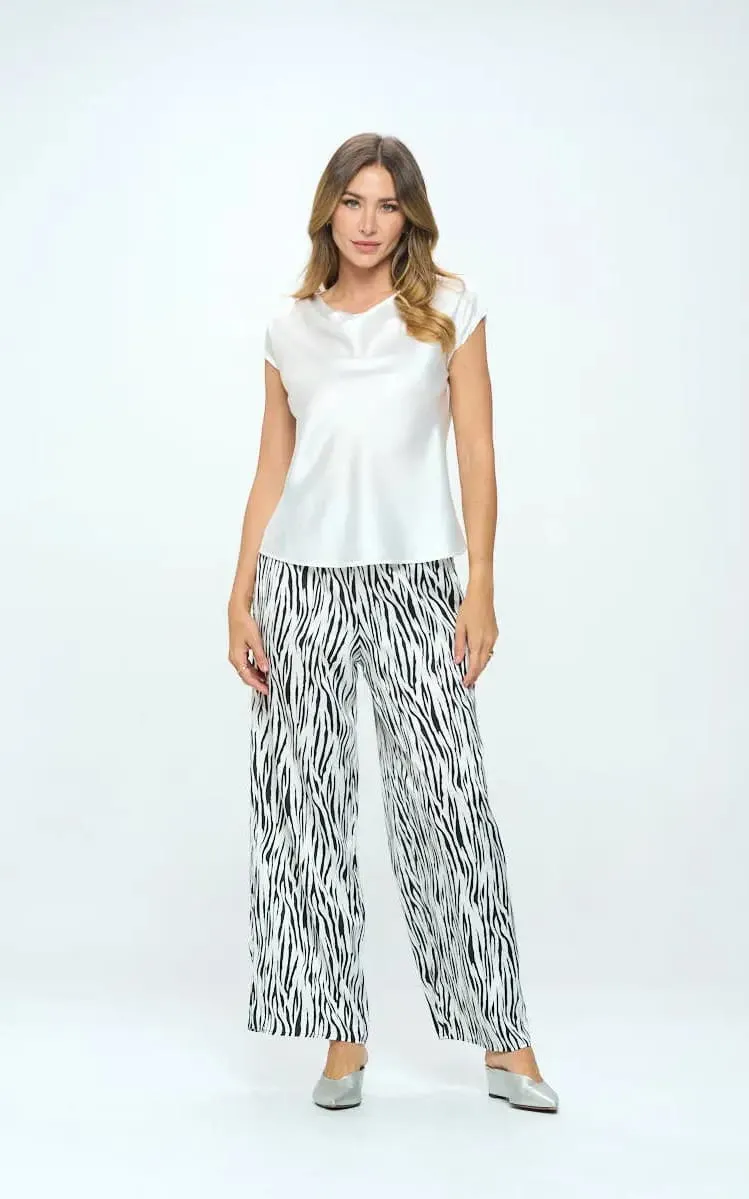 Renee C - Satin Cap Sleeve Cowl Neck Blouse