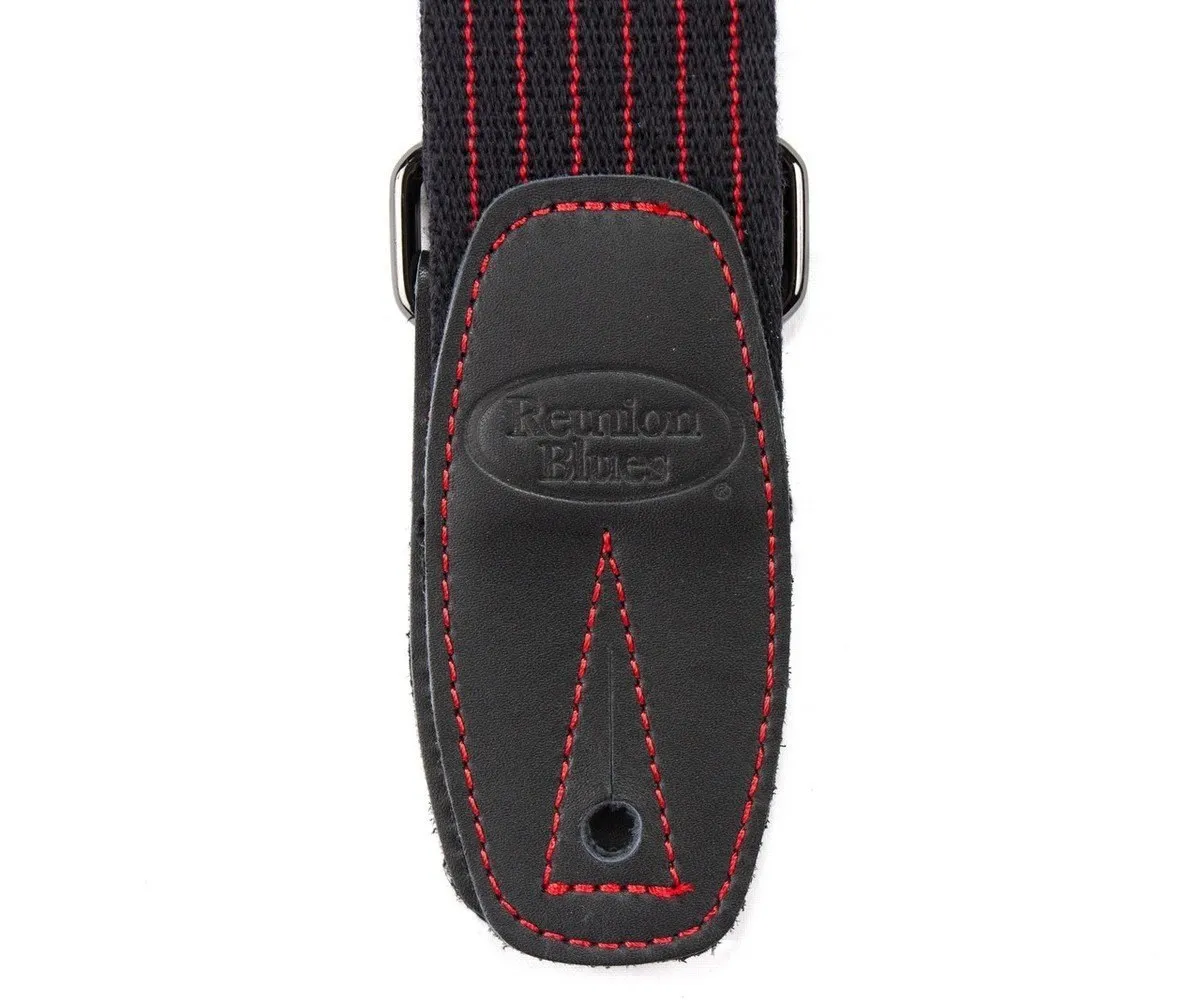 Reunion Blues Merino Wool Guitar Strap, Black w/Red Pinstripe