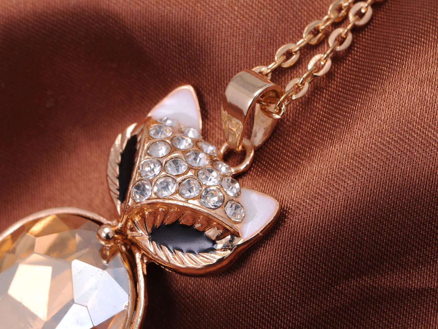 Rose Black Eyed Topaz Fox Feline Pendent Necklace