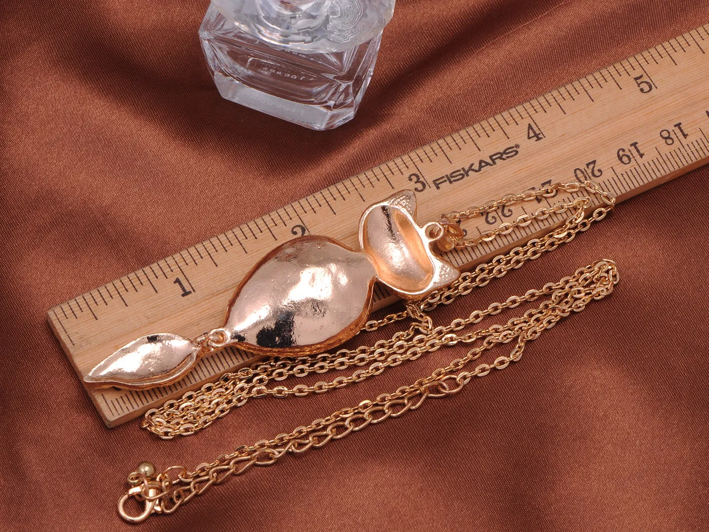 Rose Black Eyed Topaz Fox Feline Pendent Necklace