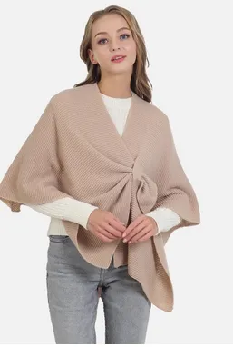 Solid Knitted Cape With Pull Through Closure