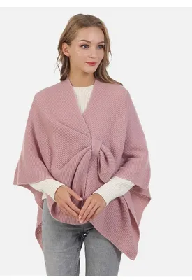 Solid Knitted Cape With Pull Through Closure