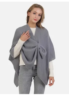 Solid Knitted Cape With Pull Through Closure