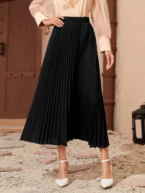 Solid Longline Pleated Skirt