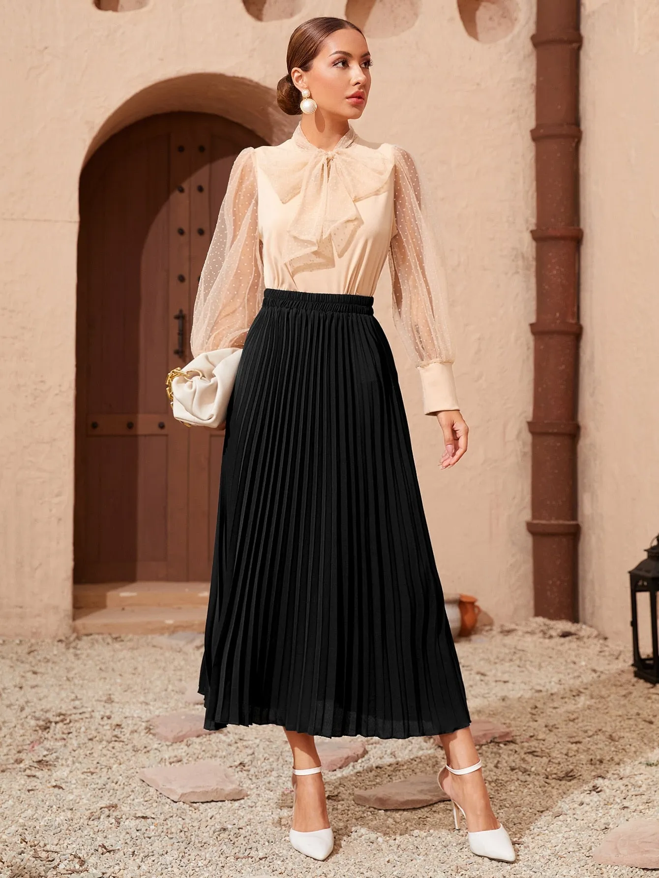 Solid Longline Pleated Skirt