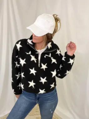 Star Print Quarter Zip Pullover Top