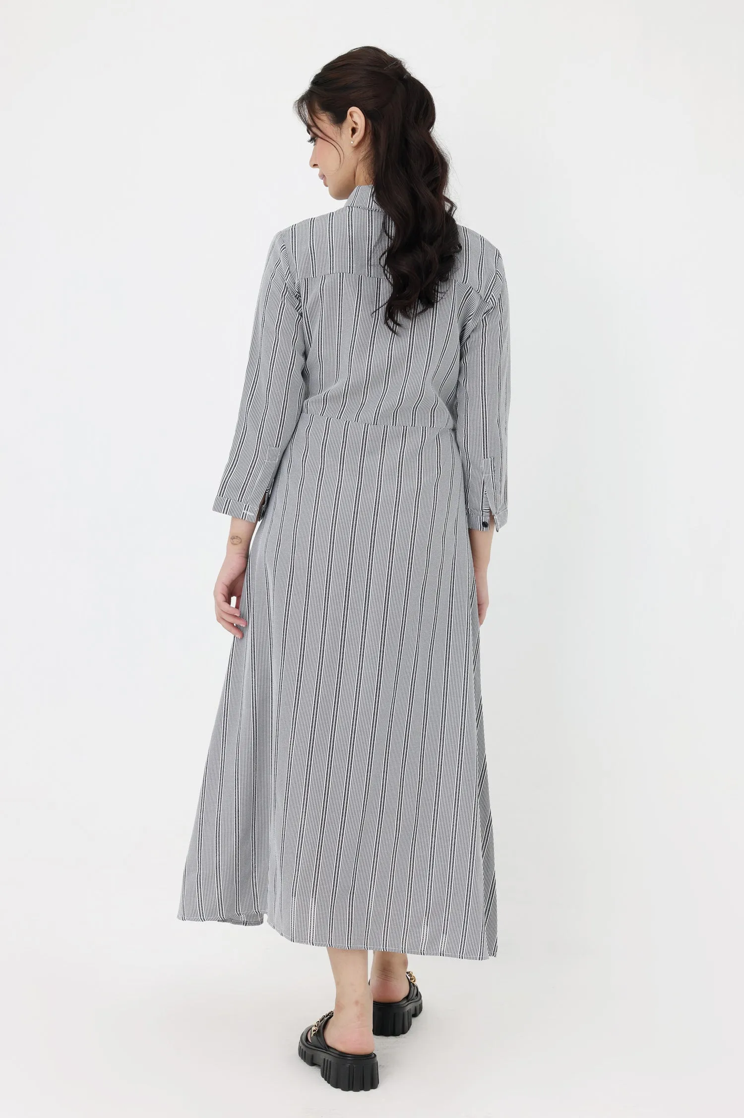 STRIPPED CHIC SHIRT DRESS-GREY