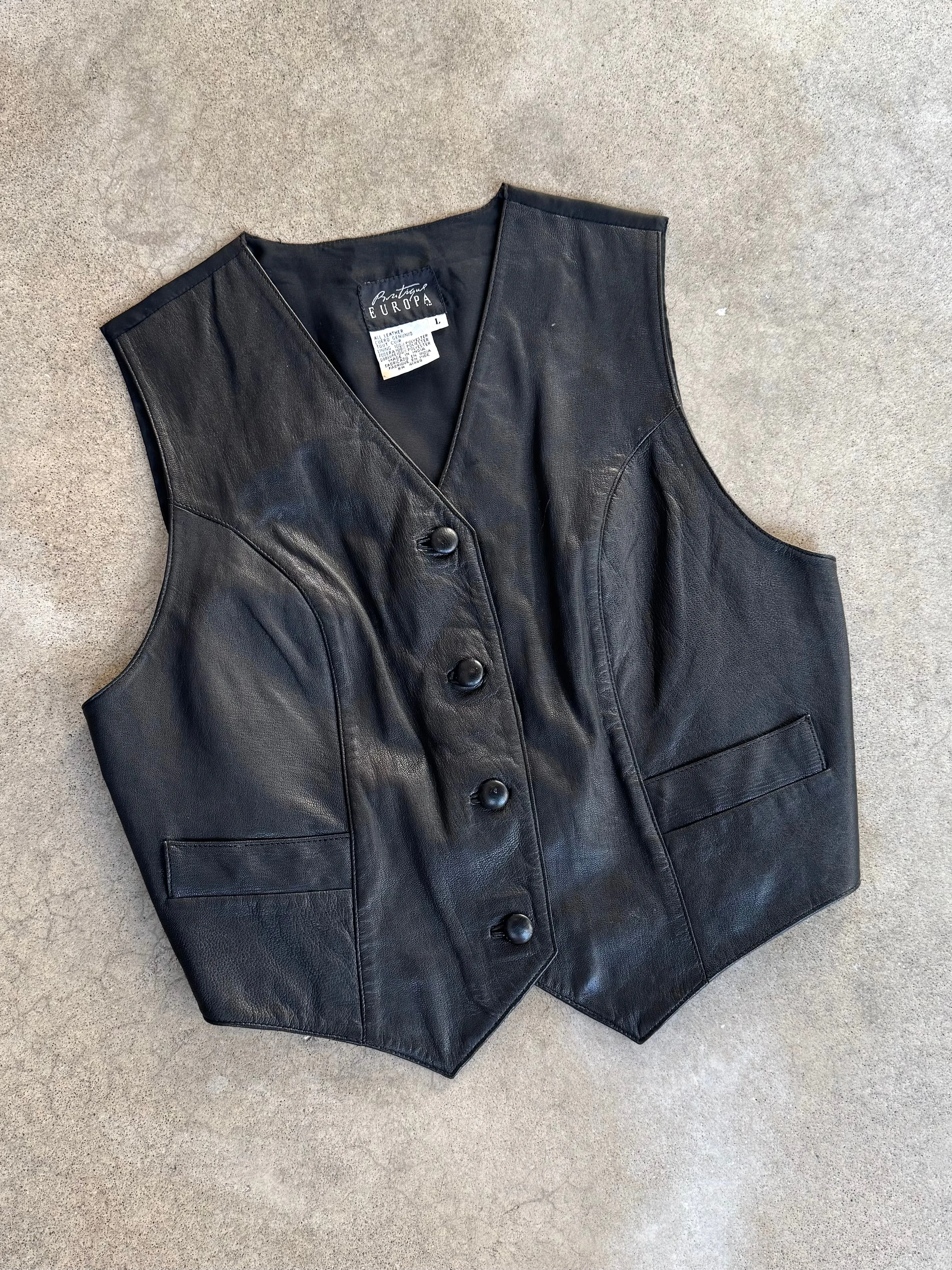 Vintage Boutique Europa Black Leather Vest (L)
