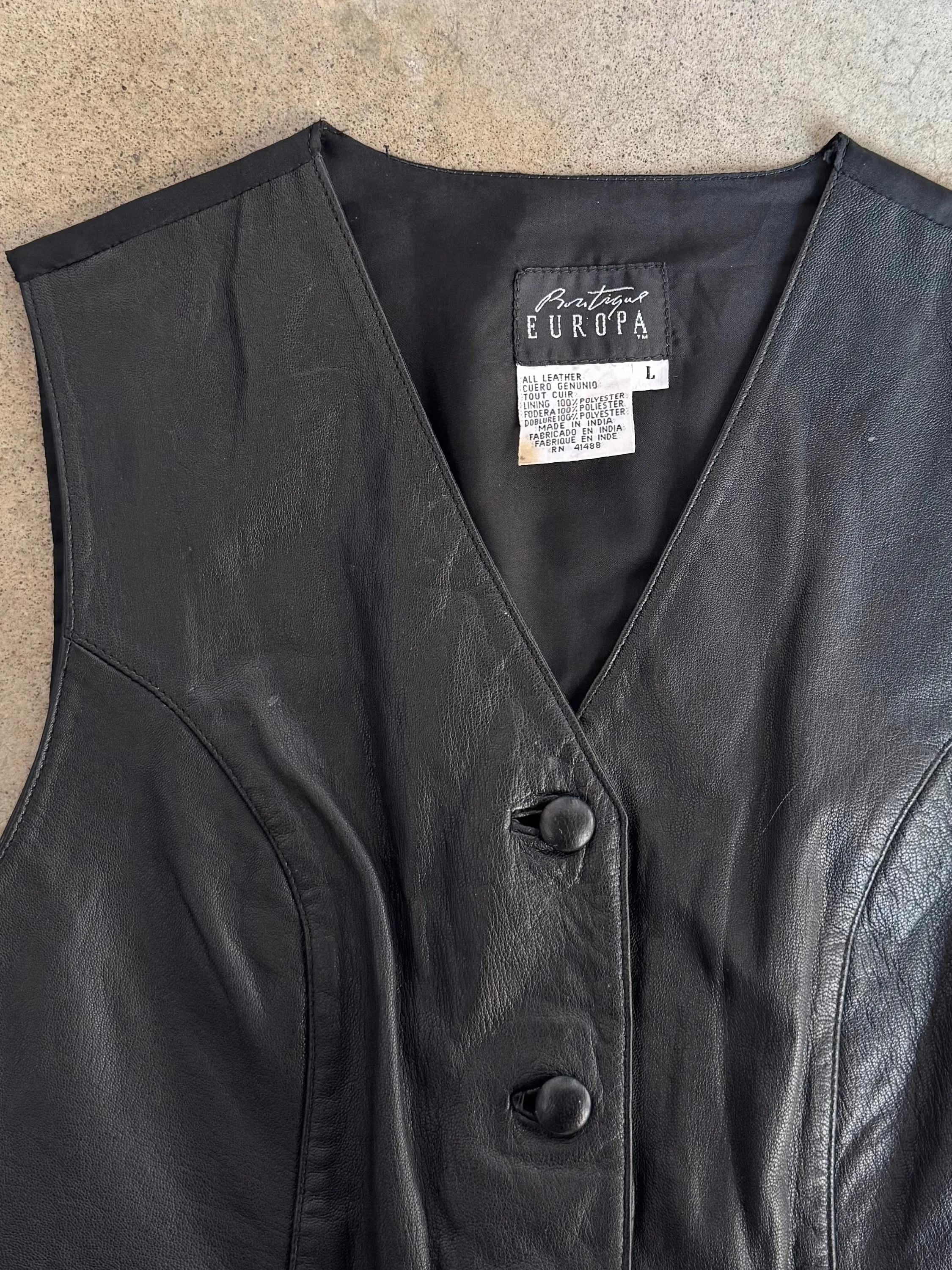 Vintage Boutique Europa Black Leather Vest (L)