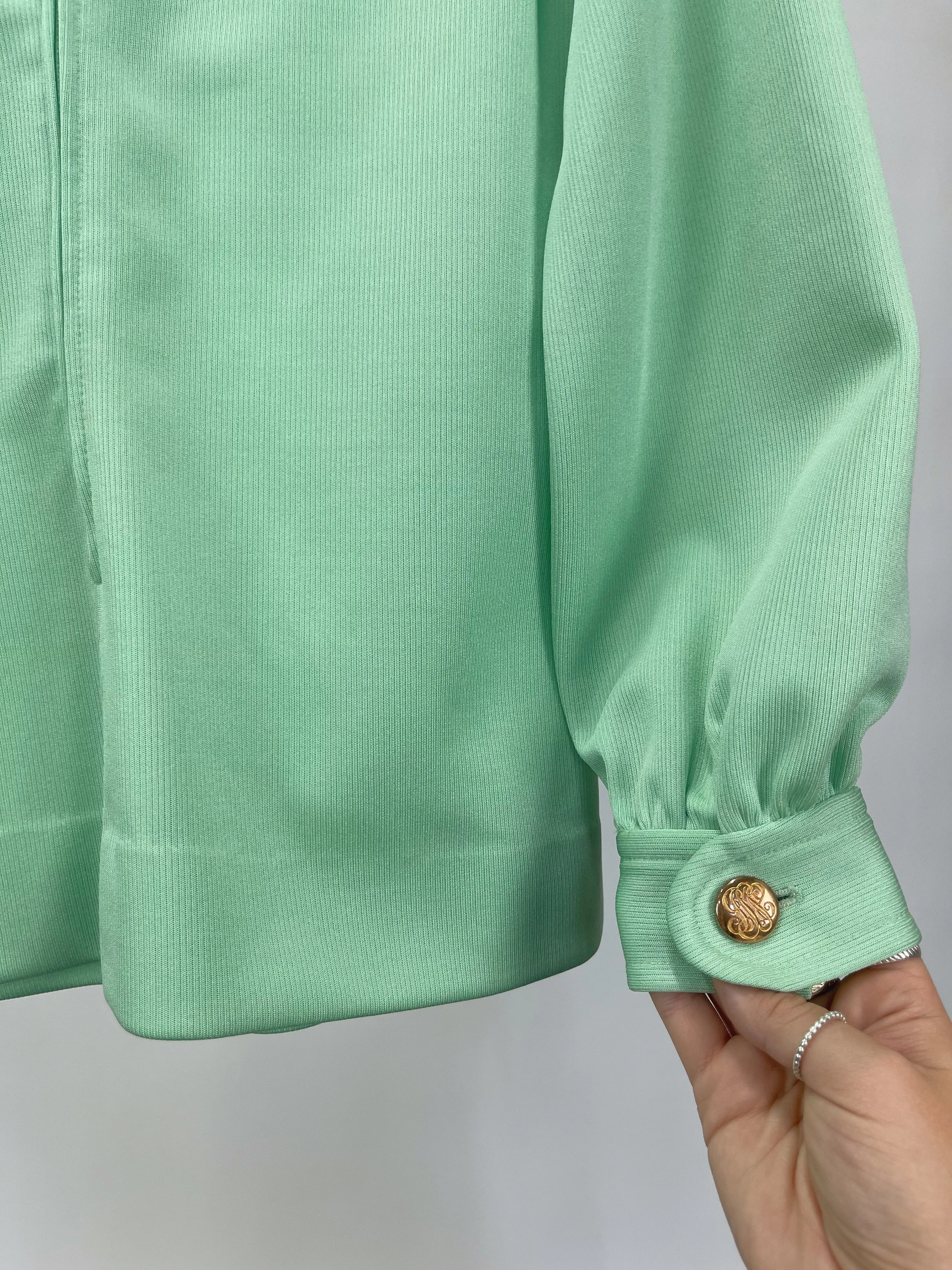 Vintage Kimberly Green Buttoned Keyhole Blouse (S)